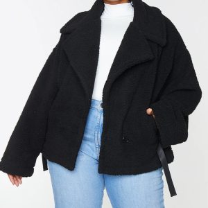 Teddy Oversized Drop Arm Aviator Jacket Black