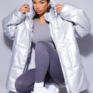 Unisex Oversized Puffer Coat Silver